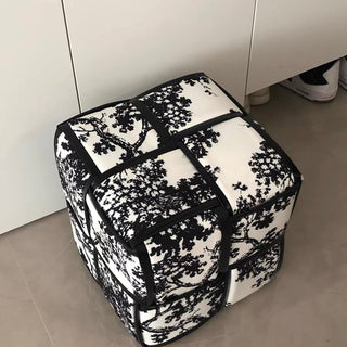 Monochrome Cube-shaped Woven Stool Ottoman 35cm Height Side Table