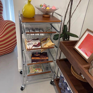 Castered drawer slim wood storage rack  wagon side table