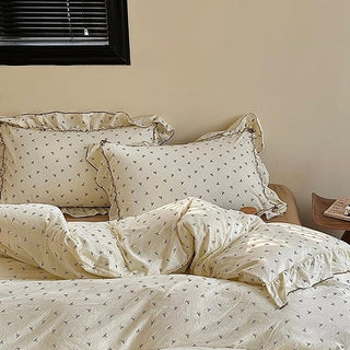 Mini Ribbon Pattern Frill Washed Cotton Duvet Cover Set