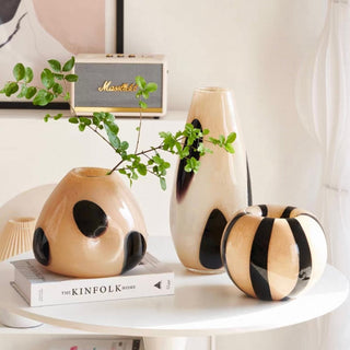 Black Dot Stripe Glass Flower Vase