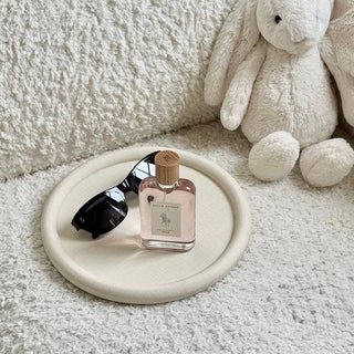 PU Leather Round Oval Simple Accessory Tray  Ivory Beige