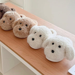 Fluffy Puppy Room Shoes   3 Sizes  Indoor Slippers Stuffed Dog