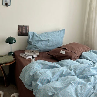 Blue Brown Pin Stripe Cotton Duvet Cover Set 2 Sizes  All Seasons