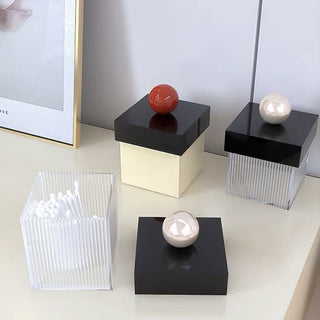 Pearl Lidded Cosmetic Cube Case  Small Item Storage