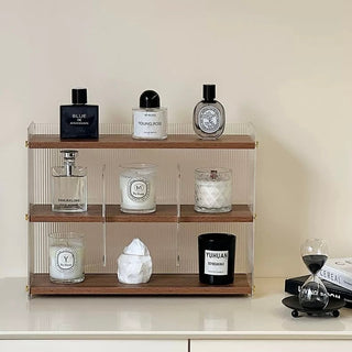 Bamboo Clear Acrylic Three-Tier Cup Perfume Storage Display Rack