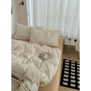 Beige pinstripe pattern duvet cover set bed cover all seasons year-round