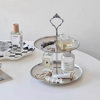 Stainless steel two-tier accessory tray display