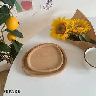 Oval-shaped wooden tray set of 2 bean plate