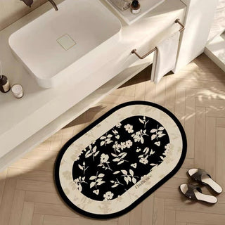 Monochrome floral pattern bath mat 50x80cm quick-drying