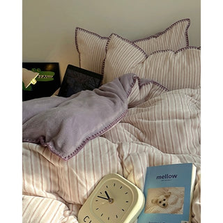Striped Stitch Velvet-like Winter Duvet Cover Set