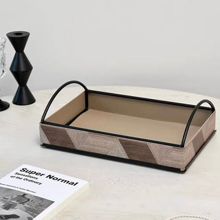 Iron Handle Leather Rectangular Tray  Storage