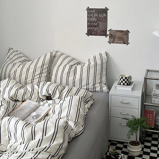 Gray Double Stripe Duvet Cover Set