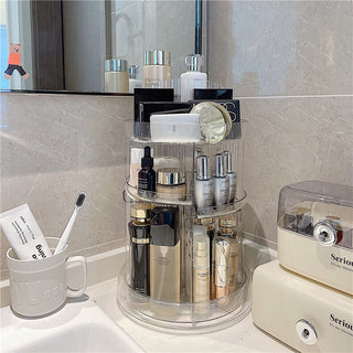 360 Degree Rotating Cosmetic Storage Three-Tier Rack with Tray
