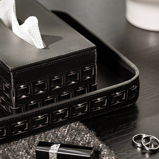 Piece Set: Braided Geometric Pattern Leather Tray Tissue Box Small Item Holder  Storage Brush Stand