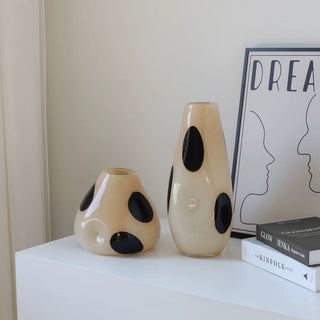 Black Dot Stripe Glass Flower Vase