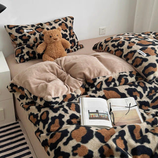 Brown Leopard Print Duvet Cover Set 2 Sizes  Winter Thick Bed Cover Bedding Cover Leopard Print
