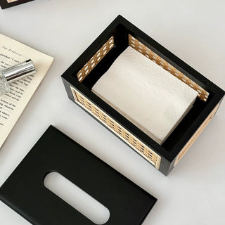 Rattan Basketweave Wood Tissue Case