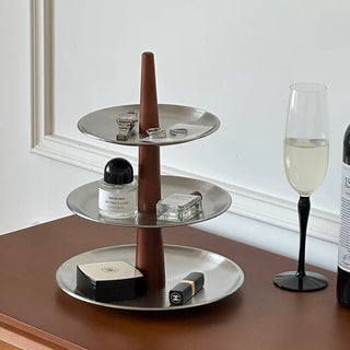 Stainless Steel Wood Three-Tier Accessory Storage Tray Display