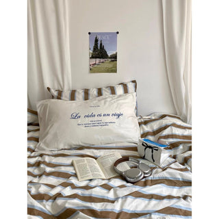 White Brown Stripe Duvet Cover Set