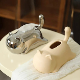 Lying Down Cat Ceramic Tissue Case  Cat Tissue Box