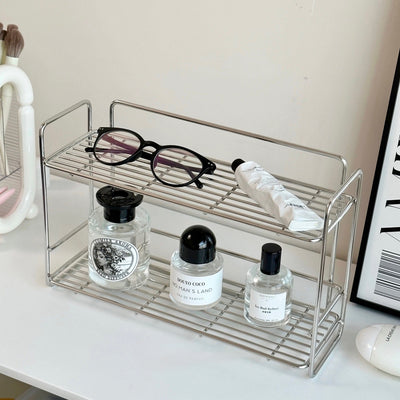 Stainless steel silver two-tier slim storage rack spice rack perfume storage