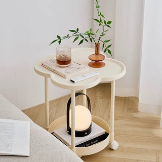 Caster-equipped Clover-shaped Two-tier Side Table