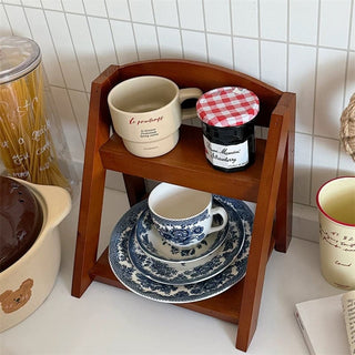 Wood Retro Two-Tier Storage Mini Rack Perfume Storage Spice Rack