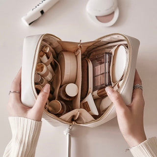 Square-shaped makeup and cosmetic storage pouch self-standing medium size white