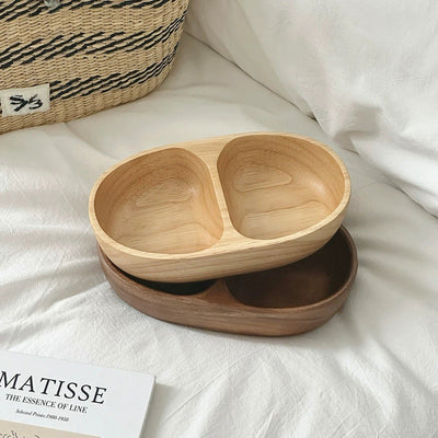 Acacia Wood Double Divided Accessory Tray  Small Item Tray