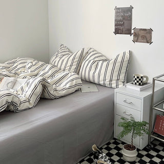 Gray Double Stripe Duvet Cover Set