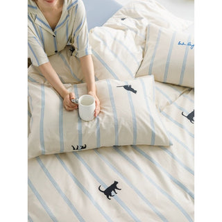 Ivory Cat Stripe Duvet Cover Set  Bed Cover Cat