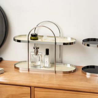 Silver Arch Frame Oval Two-Tier Storage Rack  Perfume Storage