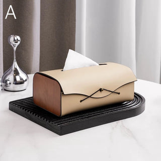 Side Wood Faux Leather Simple Tissue Case