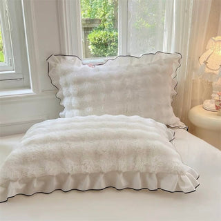 White Frill Fluffy Soft Pillowcase  48 x 74cm Faux Fur