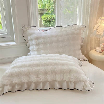White Frill Fluffy Soft Pillowcase  48 x 74cm Faux Fur