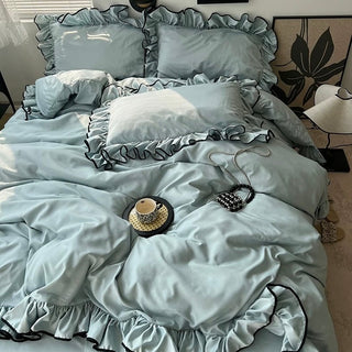 Cooling Black Piping Frill Plain Duvet Cover Set  Bed Cover Cooling Touch