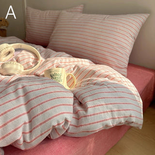 Mixed Color Stripe Cotton Duvet Cover Set  All Season