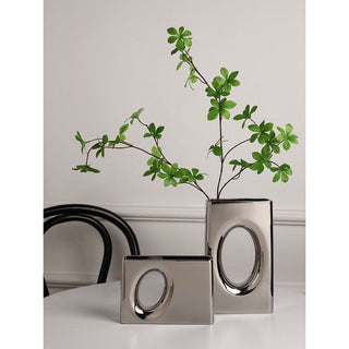 Metallic Silver Perforated Flower Vase