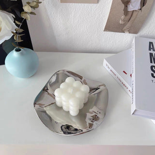 Nuance Irregular Wave Mirror Tray Silver