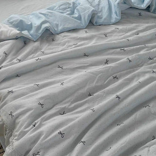 Summer comforter ribbon pattern lace washed cotton duvet cover set 2 sizes
