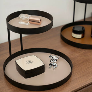 Iron Leather Round Two-Tier Tray Storage Rack