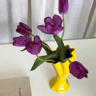 Yellow Trumpet-shaped Ceramic Flower Vase