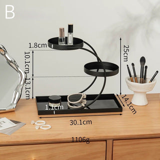 Black Frame Curved Storage Three-Tier Tray Rack