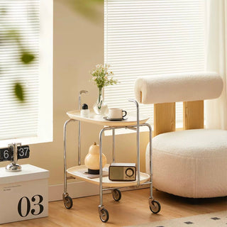 Silver frame with casters two-tier side tablein  wagon.