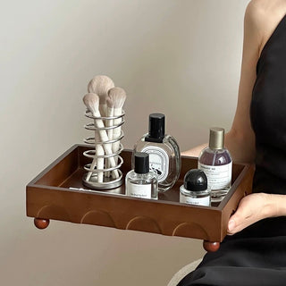 With legs Retro wood rectangular accessory tray Perfume storage Cosmetic storage