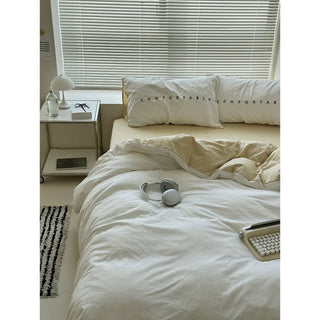 Solid Color Two-Tone Lettering Duvet Cover Set  Bed Cover
