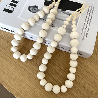 Set of 2 Wooden Bead Curtain Holders White