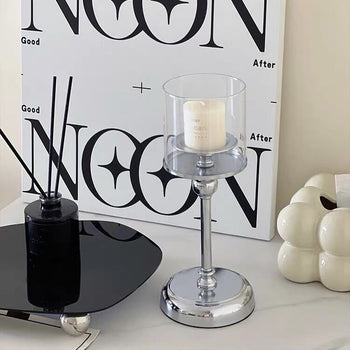 Metallic Silver Candle Holder   in 3 Sizes