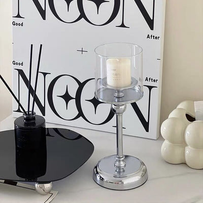 Metallic Silver Candle Holder   in 3 Sizes