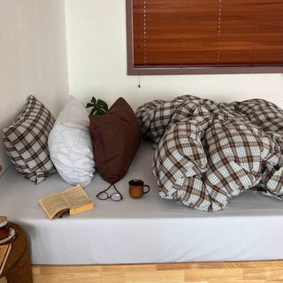 Blue Checkered Cotton Duvet Cover Set   All Seasons